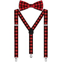 Satinior Suspender Bow Tie Set Clip On Y Shape Adjustable Braces 80S Suspenders Shoulder Strap For Men Women Halloween Cosplay