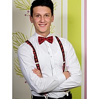 Satinior Suspender Bow Tie Set Clip On Y Shape Adjustable Braces 80S Suspenders Shoulder Strap For Men Women Halloween Cosplay