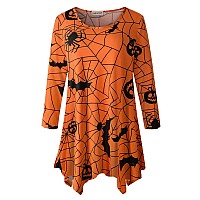 Larace 34 Sleeve Plus Size Tops Halloween Shirts For Womens Pumpkin Tunic Costumes Asymmetrical Loose Clothesflower58 6X