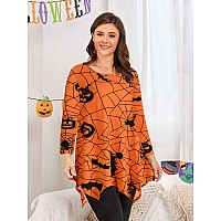 Larace 34 Sleeve Plus Size Tops Halloween Shirts For Womens Pumpkin Tunic Costumes Asymmetrical Loose Clothesflower58 6X