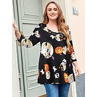 Larace Plus Size Tops 34 Sleeve Halloween Shirts For Women V Neck Tunic Flare Swing Blouses Basic Tshirtsflower42 5X