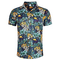 Goodstoworld Mens And Women Tiger Animal Shirt Button Up Short Sleeve Hawaiian Tropical Jungle Tiger King Dress Shirts Halloween