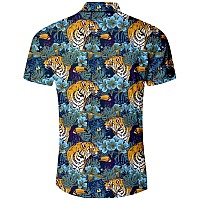 Goodstoworld Mens And Women Tiger Animal Shirt Button Up Short Sleeve Hawaiian Tropical Jungle Tiger King Dress Shirts Halloween