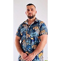 Goodstoworld Mens And Women Tiger Animal Shirt Button Up Short Sleeve Hawaiian Tropical Jungle Tiger King Dress Shirts Halloween