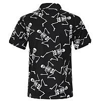 Aptro Mens Halloween Shirt Relax Fit Casual Short Sleeve Shirts Skeleton S