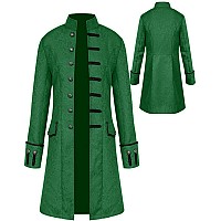 Mens Vintage Tailcoat Jacket Goth Long Steampunk Formal Gothic Victorian Frock Coat Costume For Halloween Green S