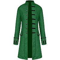 Mens Vintage Tailcoat Jacket Goth Long Steampunk Formal Gothic Victorian Frock Coat Costume For Halloween Green S