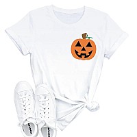 Eigiagwng Womens Fall Pumpkin Tshirts Funny Short Sleeve Halloween Graphic Tees Tops 618Whitexl