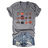 Eigiagwng Womens Fall Pumpkin Tshirts Funny Short Sleeve Halloween Graphic Tees Tops 618Grey1L