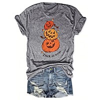 Eigiagwng Womens Fall Pumpkin Tshirts Funny Short Sleeve Halloween Graphic Tees Tops 618Grey2Xxl