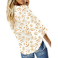 Luvamia Womens Halloween Shirts V Neck 34 Sleeve Button Down Blouses Front Tie Knot Tops Halloween Pumpkin Shirts White Size L