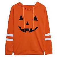 Womens Halloween Pumpkin Face Long Sleeve Sweatshirts Lightweight Casual Pullover Tops