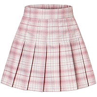 Girls Pleated Plaid Skirts High Waist Skater Tennis Mini High School Uniform Cosplay Costume Halloween Skorts Pink White Plaid