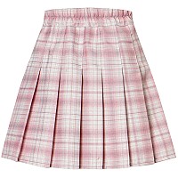 Girls Pleated Plaid Skirts High Waist Skater Tennis Mini High School Uniform Cosplay Costume Halloween Skorts Pink White Plaid