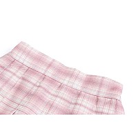 Girls Pleated Plaid Skirts High Waist Skater Tennis Mini High School Uniform Cosplay Costume Halloween Skorts Pink White Plaid