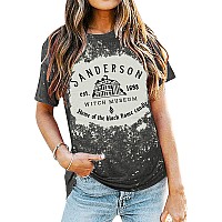 Halloween Hocus Pocus T Shirt Women Sanderson Letter Print Graphic Tshirt Bleached Tees Tops