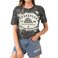 Halloween Hocus Pocus T Shirt Women Sanderson Letter Print Graphic Tshirt Bleached Tees Tops