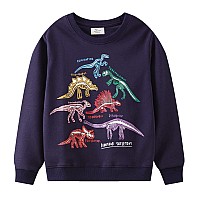 Toddler Boy Dinosaur Halloween Sweatshirts Dino Skeleton Glowing Shirts Long Sleeve Trex Bones Graphic Pullover Tops For Kids 2