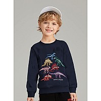 Toddler Boy Dinosaur Halloween Sweatshirts Dino Skeleton Glowing Shirts Long Sleeve Trex Bones Graphic Pullover Tops For Kids 2