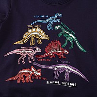 Toddler Boy Dinosaur Halloween Sweatshirts Dino Skeleton Glowing Shirts Long Sleeve Trex Bones Graphic Pullover Tops For Kids 2