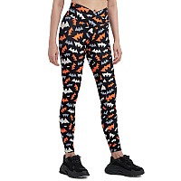 Sissycos Womens Halloween Crossover Leggings High Waisted Printed Tights Bats Silhouettes Small