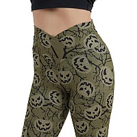 Sissycos Womens Halloween Crossover Leggings High Waisted Printed Tights Evil Pumpkin Small