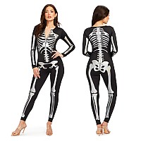 Tipsy Elves Form Fitting Flattering Skeleton Bodysuits For Halloween Womens Sexy Skeleton Costume Womens Silver Shimmer