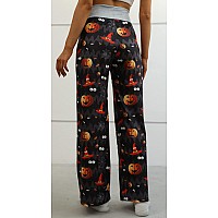 Ximage Halloween Skull Printed Pajama Pant Elastic High Waist Palazzo Pants For Women Halloweenpumpkin Ghost Large