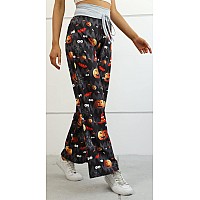 Ximage Halloween Skull Printed Pajama Pant Elastic High Waist Palazzo Pants For Women Halloweenpumpkin Ghost Large