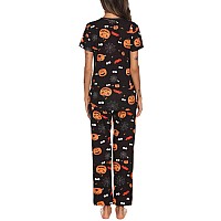 Eishopeer Womens Halloween Pajama Set Printed Short Sleeve Top Long Pants Sleepwear Pjs Sets Black Xs