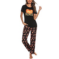 Eishopeer Womens Cute Halloween Pajama Set Printed Short Sleeve Top Long Pants Sleepwear Pjs Sets Black Xs