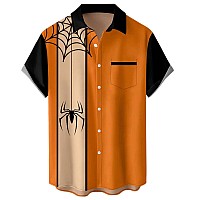 Halloween Shirts For Men Short Sleeve Spider Printed Funky Shirt Casual Button Down Aloha Shirts