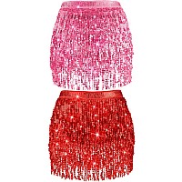 Syhood 2 Pcs Sequin Tassel Skirt Hip Scarf Belly Dance Belt Performance Skirt For Women And Girls Halloween Cosplaybasicred P