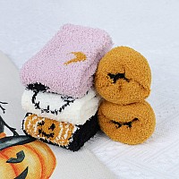 Womens Halloween Socks Halloween Fuzzy Socks Grip Socks Novelty Funny Spooky Socks Holiday Witch Bat Pumpkin Socks Warm Fluffy S