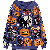 Fronage Women Halloween Sweatshirt Funny Pumpkin Cat Shirts Teen Girls Hoodies Tops Clothes Small H Cat Pu