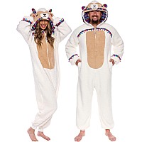 Funziez Slim Fit Sherpa Adult Onesie Animal Halloween Costume Plush One Piece Cosplay Suit For Women And Men