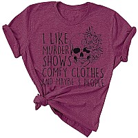 Novelty Hocus Pocus Women Top Funny Graphic Murder Shows And Comfy Clothes Short Sleeve Halloween Shirt Purple Xxxl