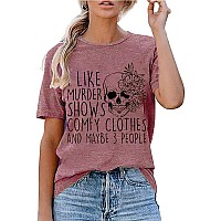 Women Horror Friends Shirt Maybe 3 People Novelty Halloween Party Murder Shows Printed Short Sleeve Casual Summer Fall Topred X