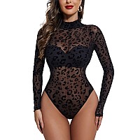 Avidlove Womens Bodysuits Leopard Print Long Sleeve Mesh Shirt Lingerie Set Halloween Costumes