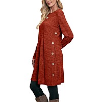 Ofeefan Burnt Orange Dress Fall Dress Sweater Halloween Dress For Women Buttons Side Xl