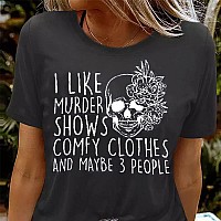 Novelty Horror Halloween Skull Women Clothes Funny Printed Murder Shows And Friends Party Comfy Clothes Grey Xl