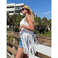 Hotouch Women Fringe Jacket Faux Suede Vest Tassel Top Sleeveless Cowgirl Country Western Outwear Coat Festival Clothing Hallowe