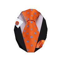 Barrywang Design Animal Ties Silk Woven Halloween Necktie Handkerhchief Cufflinks Set Party Festival Orange Starfish