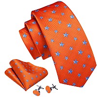 Barrywang Design Animal Ties Silk Woven Halloween Necktie Handkerhchief Cufflinks Set Party Festival Orange Starfish