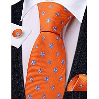 Barrywang Design Animal Ties Silk Woven Halloween Necktie Handkerhchief Cufflinks Set Party Festival Orange Starfish