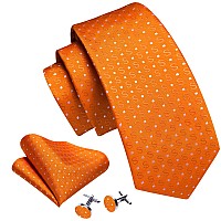 Barrywang Halloween Orange Tie Fun Letter Ties For Men Designer Handkerchief Cufflink Woven Casual Necktie Set