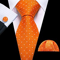 Barrywang Halloween Orange Tie Fun Letter Ties For Men Designer Handkerchief Cufflink Woven Casual Necktie Set