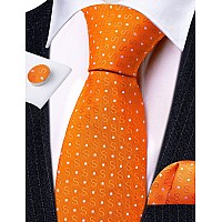 Barrywang Halloween Orange Tie Fun Letter Ties For Men Designer Handkerchief Cufflink Woven Casual Necktie Set