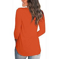 Halloween Pumpkin Shirt Women V Neck Graphic Tees Funny Cute Long Sleeve Fall Tops Orange S