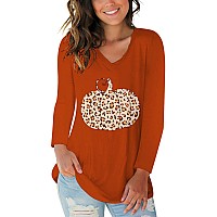 Fall Pumpkin Shirts Womens Casual Autumn Holiday Graphic Tees V Neck Halloween Tops Xxl Orange